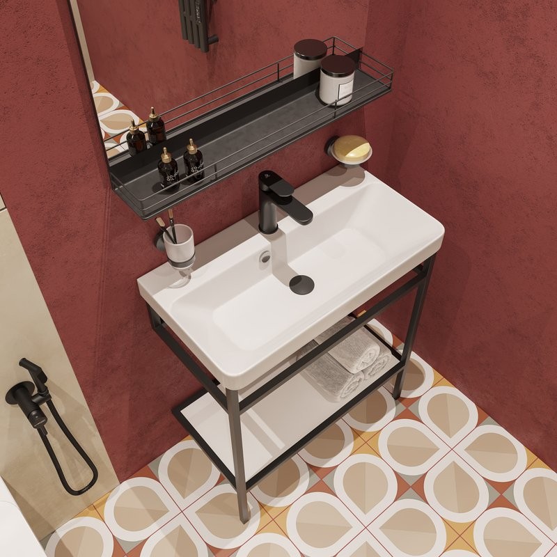 Консоль с раковиной STWORKI Эстфолл 70, черный муар 11070-KL