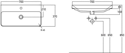 Консоль с раковиной STWORKI Эстфолл 70, черный муар 11070-KL