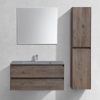 Мебель для ванной комнаты Vincea Luka 100, 2 ящика, темный дуб, с серой раковиной