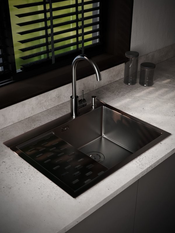 Мойка кухонная РМС MRK-6350BL-R c дозатором, графит