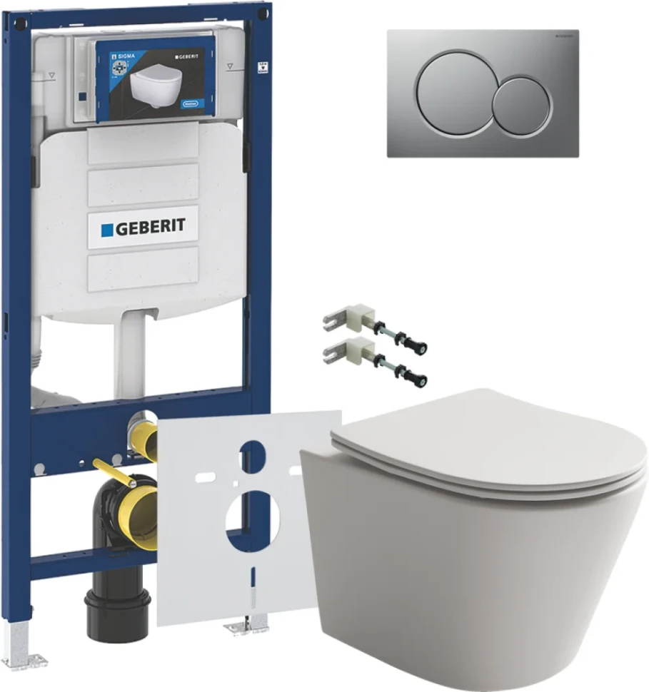 Комплект Унитаз подвесной Ceramicanova Balearica Rimless CN6000MC капучино матовый + Крепления Geberit Duofix 111.815.00.1 к стене + Звукоизоляция + Инсталляция UP 320 111.300.00.5 + Кнопка Sigma 01 115.770.JQ.5 лакированная, матовый хром