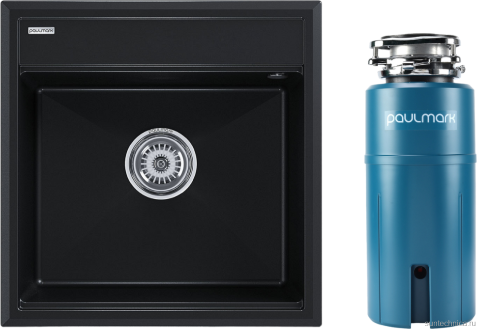 Комплект Мойка Paulmark Stepia 50 PM115051-BLM черный металлик + Измельчитель Intenso