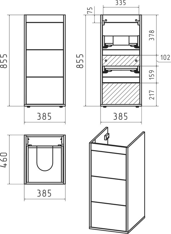 Мебель для ванной комнаты Brevita Grafit 40 R, под стиральную машину, раковина Гавана 100