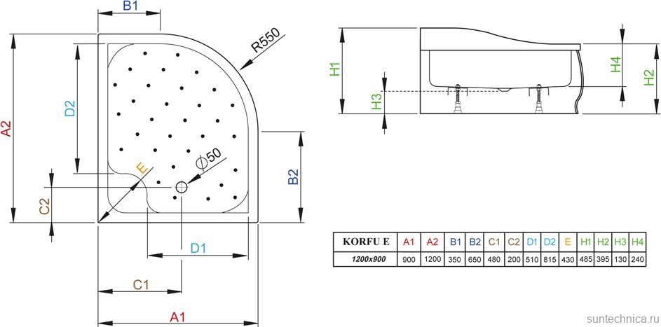 Поддон для душа Radaway Korfu E 120x90 L с сифоном