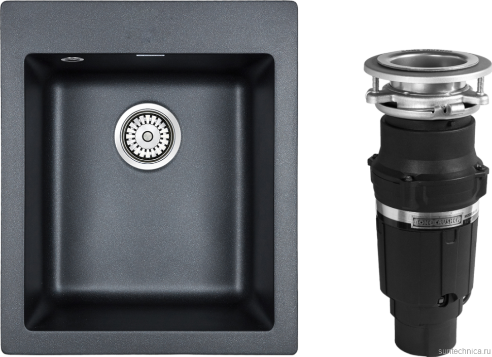 Комплект Мойка Paulmark Kante 40 PM104249-BLM черный металлик + Измельчитель Bone Crusher BC 610-AS
