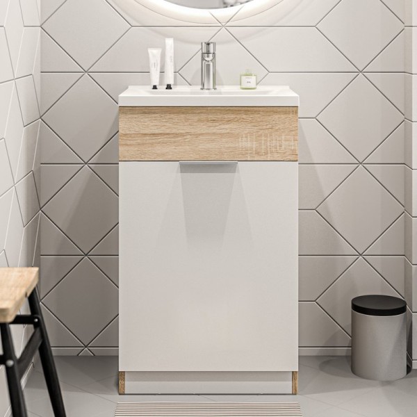 Тумба с раковиной 1MarKa Revo 50Н белая, дуб сонома