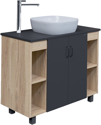 Тумба с раковиной Grossman Флай 100 со столешницей, дуб сонома, серая