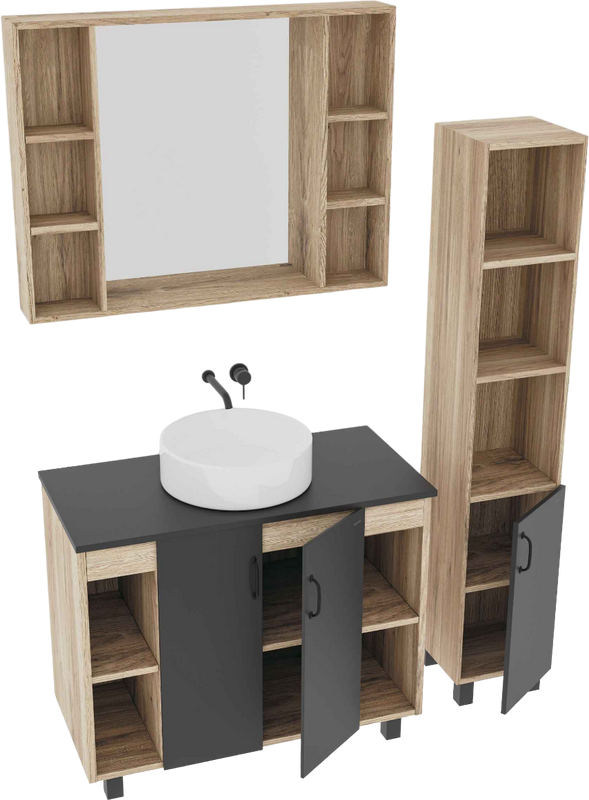 Тумба с раковиной Grossman Флай 100 со столешницей, дуб сонома, серая