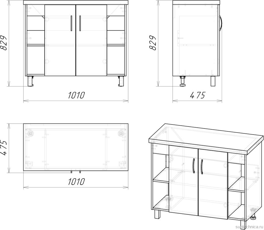 Тумба с раковиной Grossman Флай 100 со столешницей, дуб сонома, серая