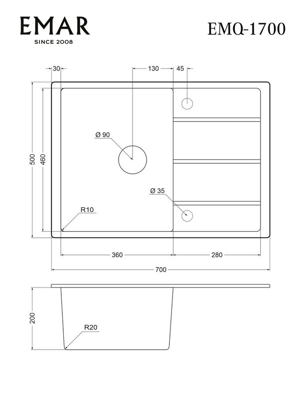 Мойка кухонная Emar Quartz EMQ-1700.Q антрацит