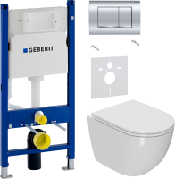 Комплект Унитаз подвесной Bauedge Bau Dream Hurricane-2 безободковый, с микролифтом, белый + Звукоизоляция Geberit + Инсталляция Duofix Delta 458.163.21.1 с кнопкой смыва, хром