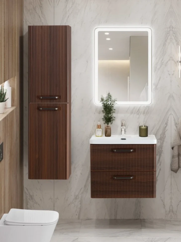 Тумба с раковиной BelBagno Due 60 ручки матовый темный никель, noce