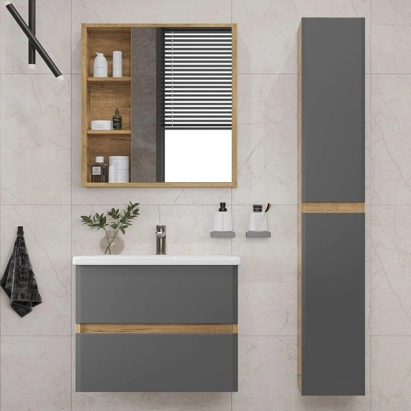 Мебель для ванной комнаты SanStar Graffa 70 дуб вотан, графит софт, раковина Миранда 70