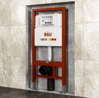 Комплект Унитаз подвесной Bauedge Bau Dream безободковый, с микролифтом + Инсталляция Bau Pro + Кнопка Stil, золото