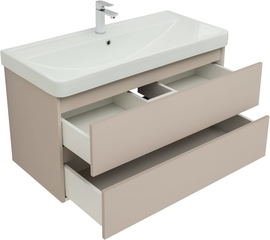 Тумба под раковину без столешницы Aquanet Вега 2.0 100 подвесная, бежевая матовая