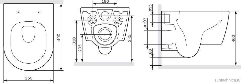 Комплект Унитаз подвесной AM.PM Func C8F1700MBSC безободковый, с микролифтом, матовый черный + Крепления Geberit Duofix 111.815.00.1 к стене + Звукоизоляция + Инсталляция UP 320 111.300.00.5 + Кнопка Sigma 01 115.770.DW.5 черная