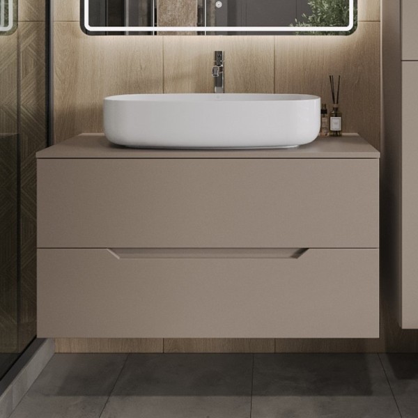 Тумба с раковиной Orange Line 100 подвесная, 2 ящика, матовый латте с раковиной B07-675W