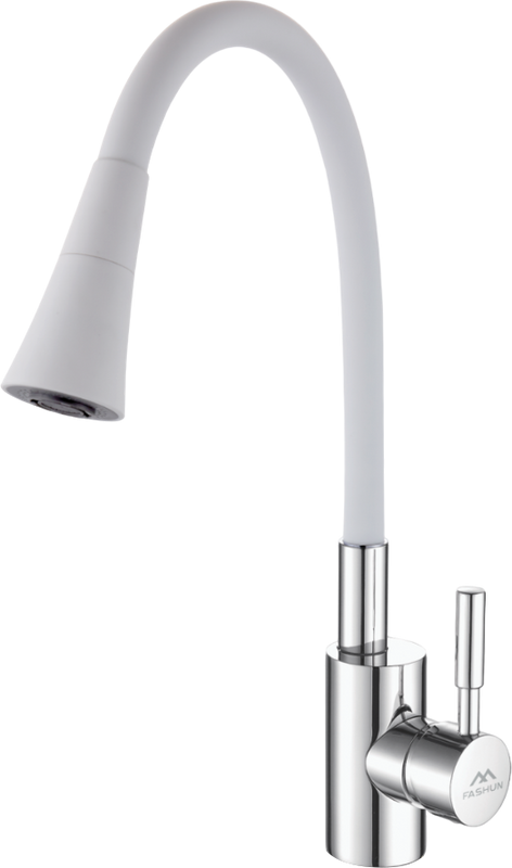 Смеситель для кухни Fashun A4053+B13 с гибким изливом, хром, белый