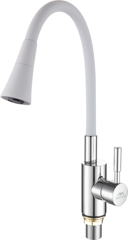 Смеситель для кухни Fashun A4053+B13 с гибким изливом, хром, белый