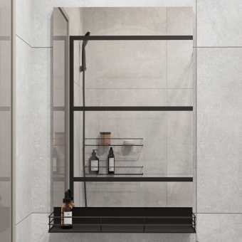 Зеркало STWORKI Нюборг 50 с полкой, черное, в стиле лофт, прямоугольное, настенное