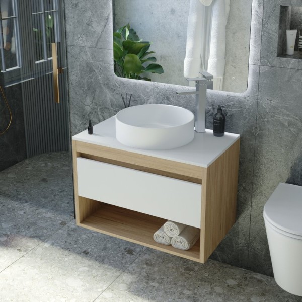 Тумба с раковиной Teymi Ritta 65 дуб эврика, матовая белая, раковина Lina D41