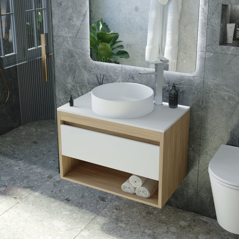 Тумба с раковиной Teymi Ritta 65 дуб эврика, матовая белая, раковина Lina D41