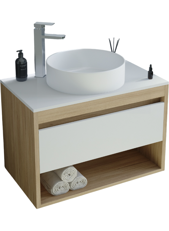 Тумба с раковиной Teymi Ritta 65 дуб эврика, матовая белая, раковина Lina D41