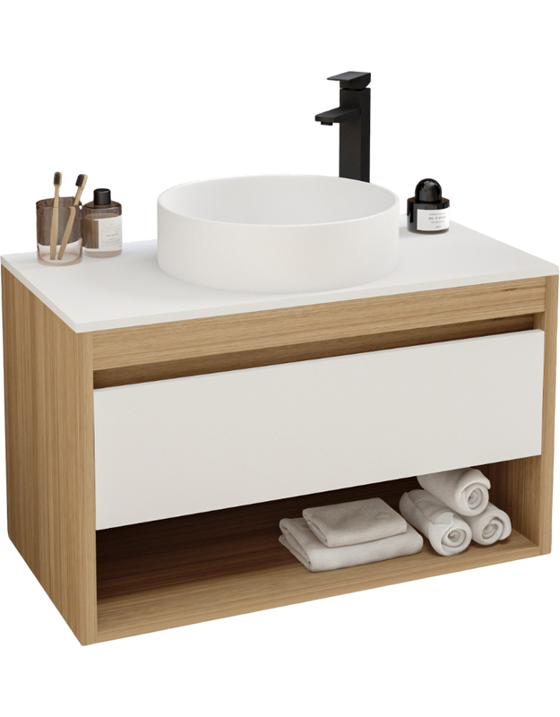 Тумба с раковиной Teymi Ritta 85 дуб эврика, матовая белая, раковина Lina D41