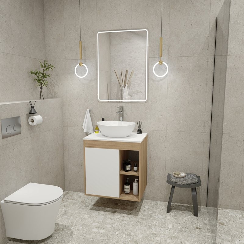 Тумба с раковиной Teymi Nura 60 дуб эврика, матовая белая, раковина Lori 40