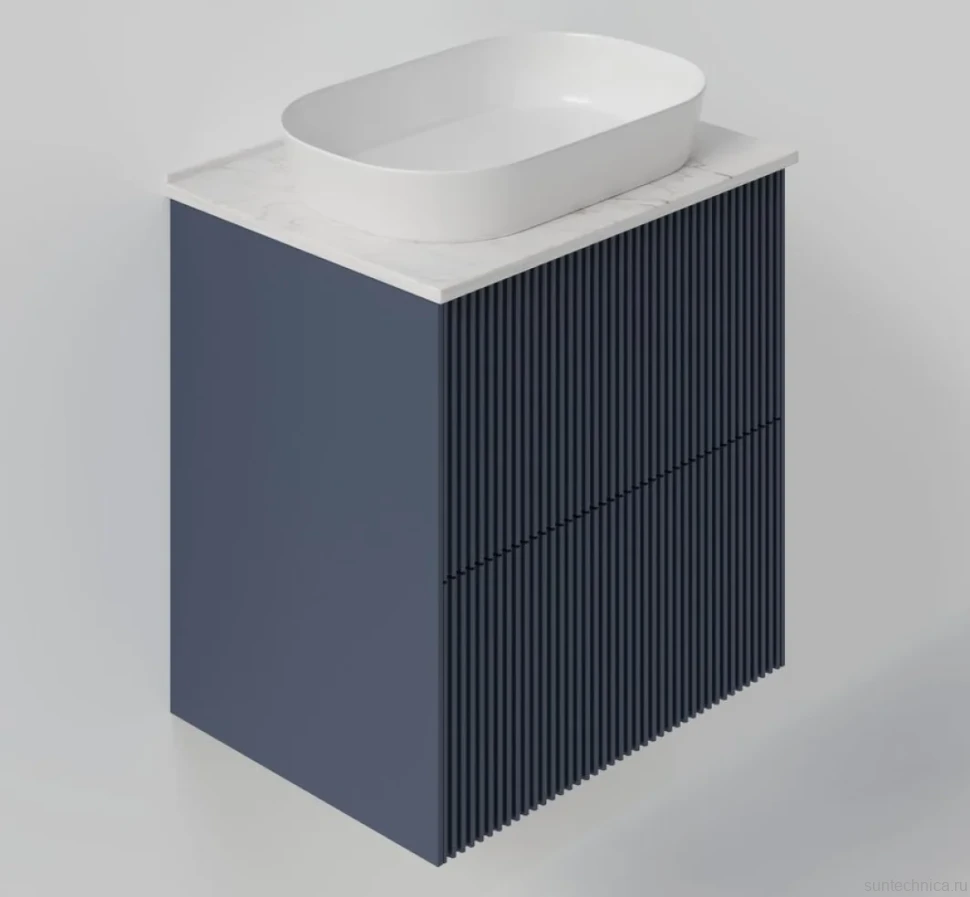 Тумба под раковину со столешницей La Fenice Terra Twin Blu Grigio 60 подвесная, синяя матовая, столешница белый мрамор