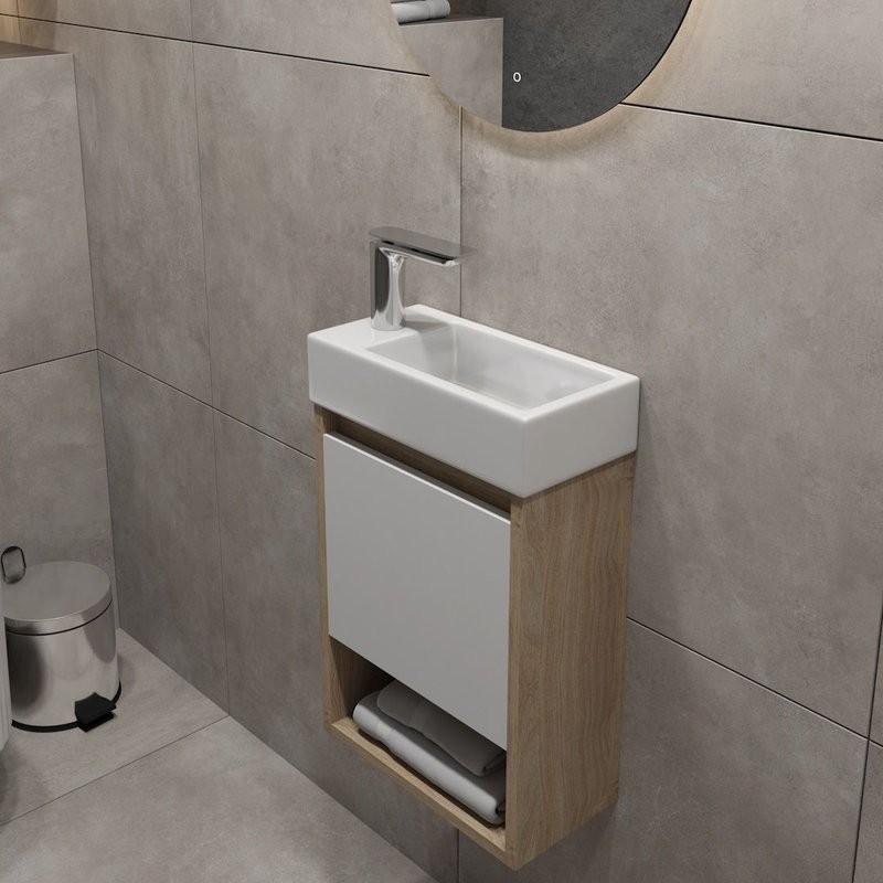 Тумба подвесная для ванной 37 см Teymi Nura корпус дуб фасад белый T60535