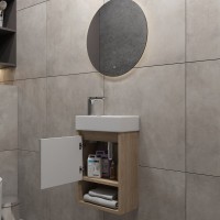 Тумба подвесная для ванной 37 см Teymi Nura корпус дуб фасад белый T60535