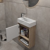 Тумба подвесная для ванной 37 см Teymi Nura корпус дуб фасад белый T60535