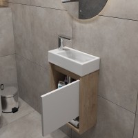 Тумба подвесная для ванной 37 см Teymi Nura корпус дуб фасад белый T60535