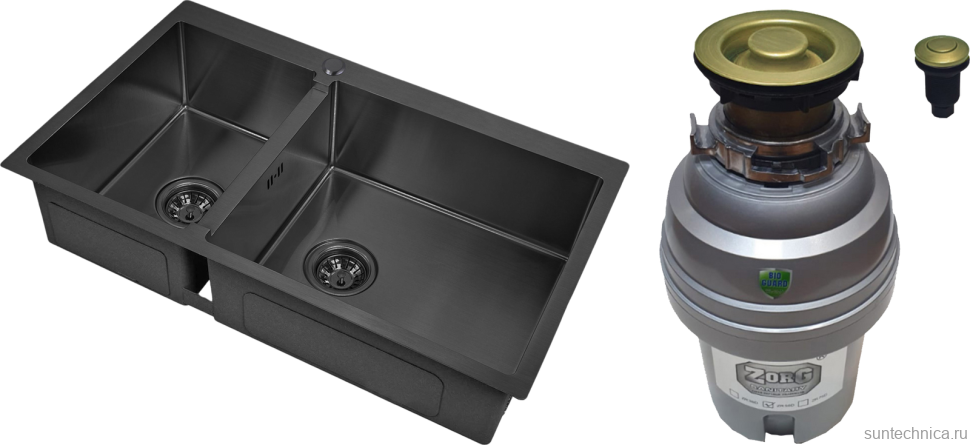 Комплект Мойка Zorg Inox PVD 78-2-51 R grafit + Измельчитель ZR-75 D BRONZE