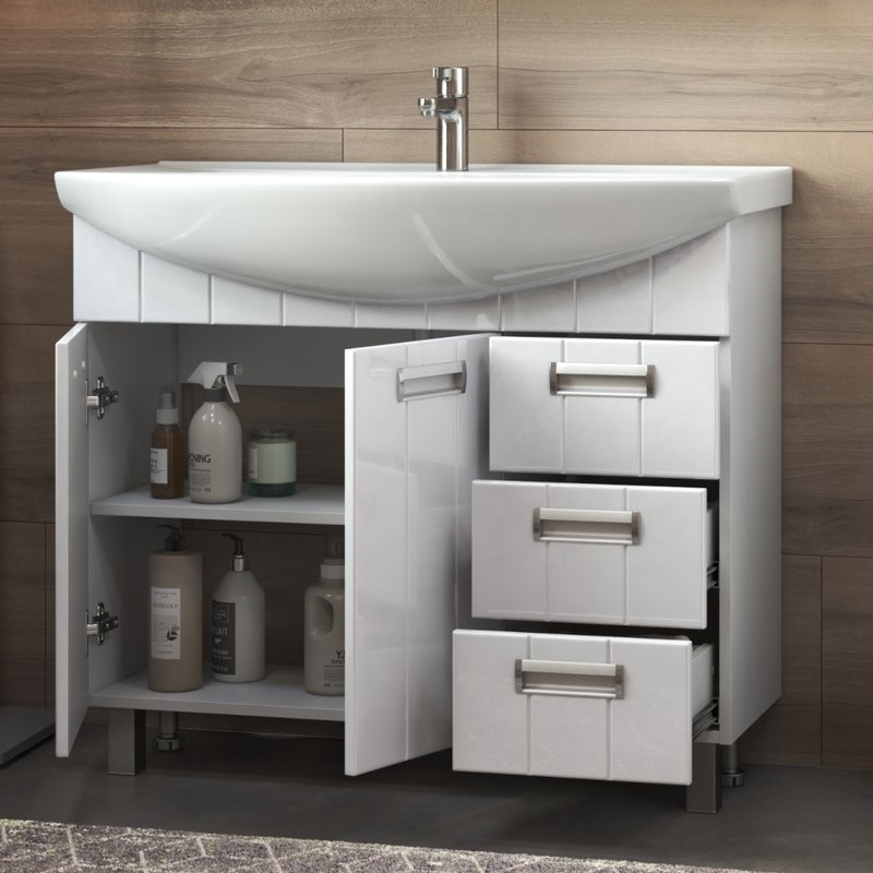 Тумба с раковиной Vigo Diana 105 напольная, белая, раковина Стиль 105