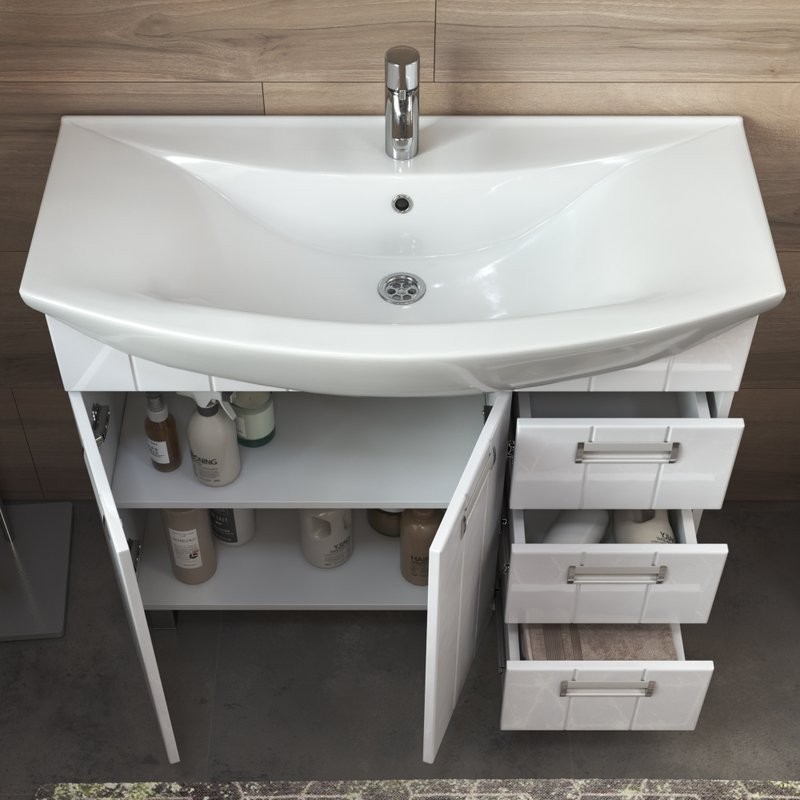 Тумба с раковиной Vigo Diana 105 напольная, белая, раковина Стиль 105