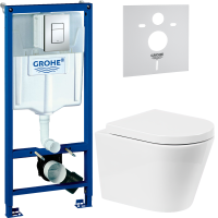 Комплект Унитаз подвесной BelBagno Flay-r + Крышка Marino BB105SC с микролифтом, петли хром + Инсталляция Grohe Rapid SL 38772001 3 в 1 с кнопкой смыва + Звукоизоляция