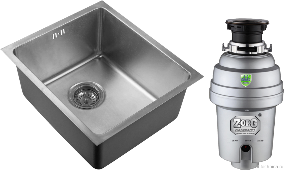 Комплект Мойка Zorg R ZR 4438 нержавеющая сталь + Измельчитель Inox D