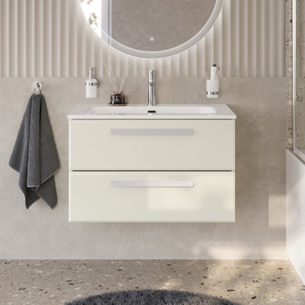 Тумба с раковиной Cezares Eco Cer-N 80 брашированная альпака, раковина Eco 80, ручки сатин