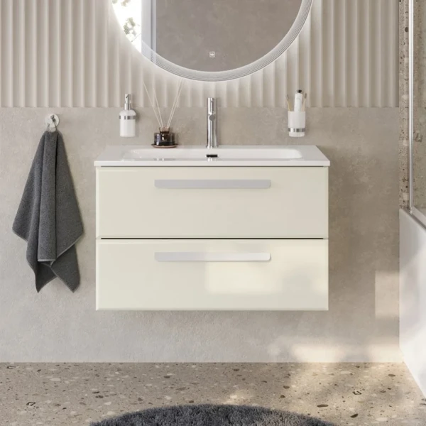 Тумба с раковиной Cezares Eco Cer-N 80 брашированная альпака, раковина Eco 80, ручки сатин