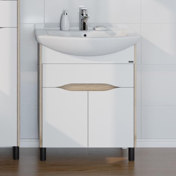 Тумба с раковиной СаНта Сатурн 70 напольная, 2 двери, 1 ящик, дуб австрийский