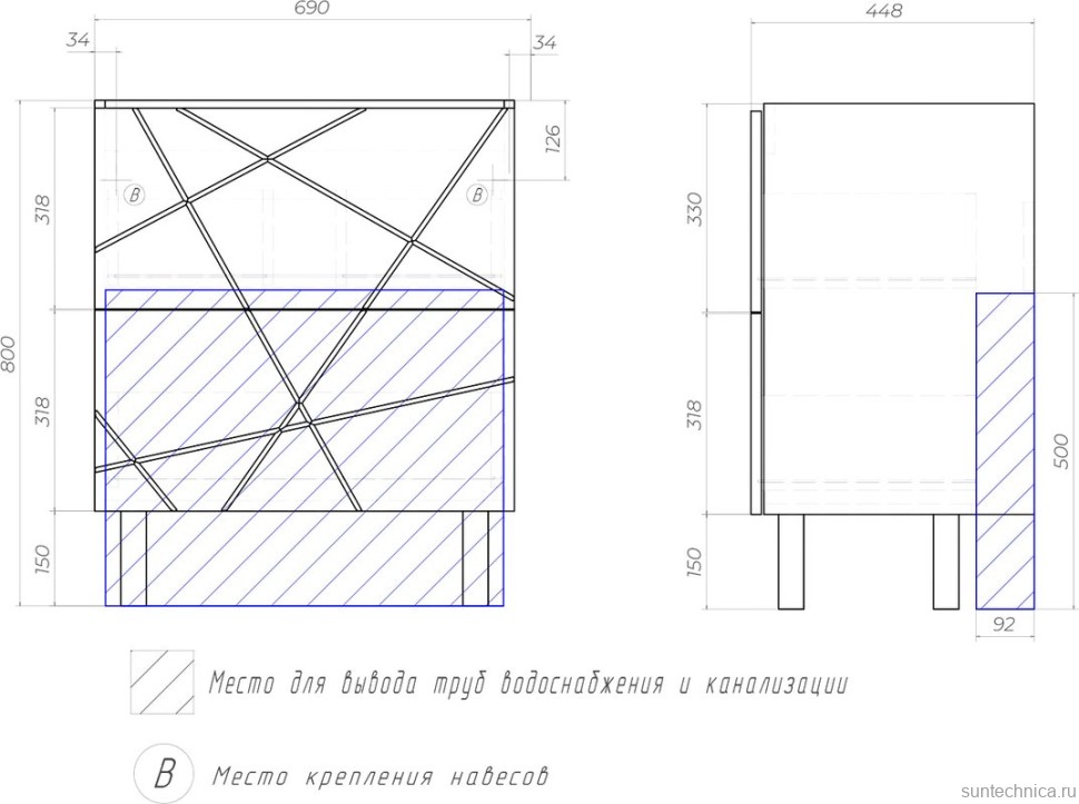 Тумба с раковиной Vigo Geometry 70 бетон