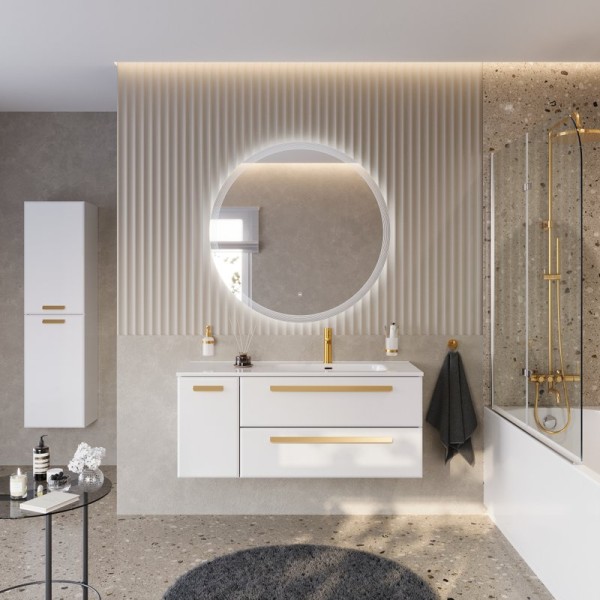 Мебель для ванной комнаты Cezares Eco Cer-N 120 R 2 ящика, 1 дверца, bianco lucido, раковина Duet 120 R, ручки сатиновое золото