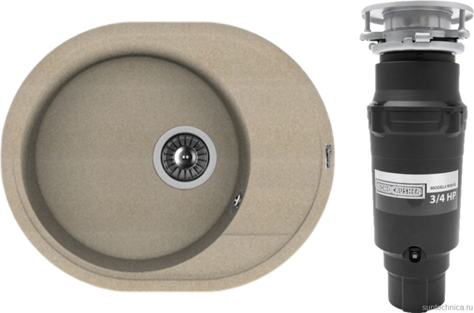 Комплект Мойка Florentina Родос 580 песочный + Измельчитель Bone Crusher BC 910-SL-Slim Line