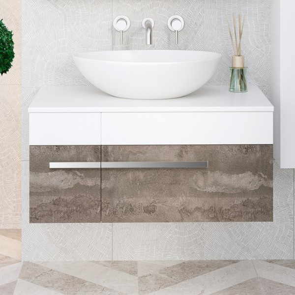 Тумба с раковиной Runo Вудлайн 85 железный камень