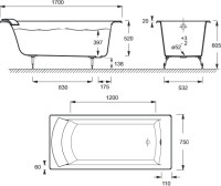 Чугунная ванна Jacob Delafon Biove E2930 170x75 см, встраиваемая, белая, на ножках