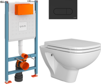Комплект Унитаз подвесной VitrA Berg 5507B003-6280 с микролифтом + Инсталляция V-Fix Core 732-5800-01 с кнопкой смыва Root R 740-2211 черной матовой