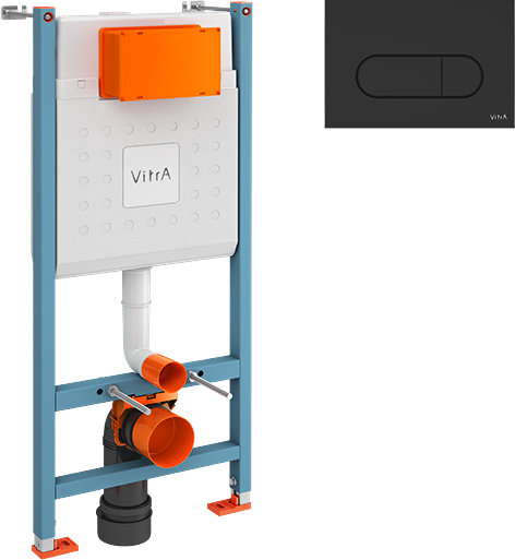 Комплект Унитаз подвесной VitrA Berg 5507B003-6280 с микролифтом + Инсталляция V-Fix Core 732-5800-01 с кнопкой смыва Root R 740-2211 черной матовой