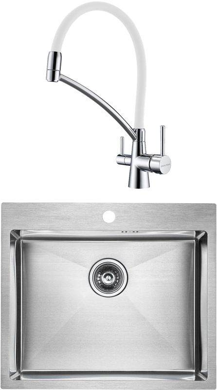 Комплект Мойка кухонная Paulmark Kroner PM215951-BS брашированная нержавеющая сталь + Смеситель Siegen Si213111-CRw хром, с гибким изливом + Фильтр Refine System